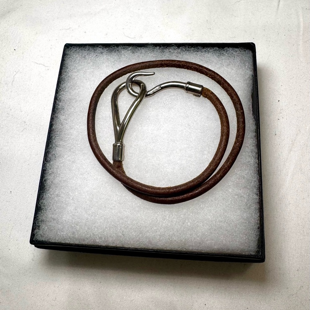 Hermés Brown Leather Bracelet with Silver Clasp